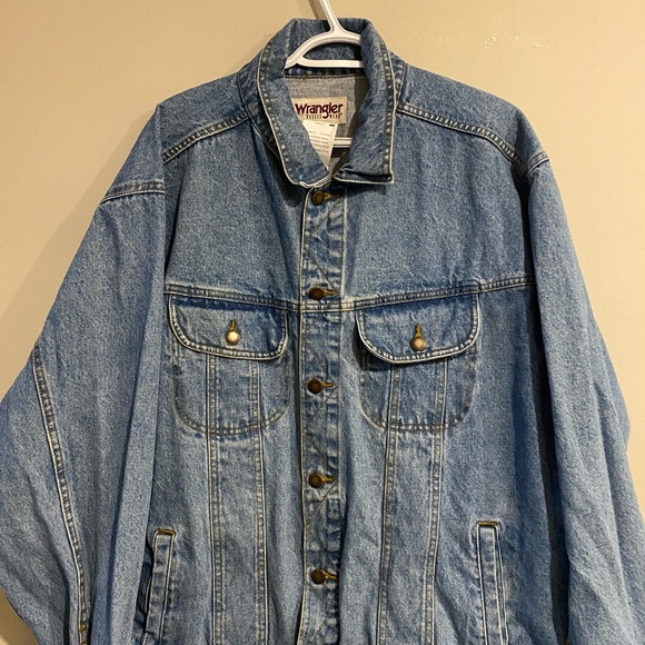 Wrangler Hero Rugged Wear Trucker Jacket Jean Denim Mens Grunge 90s Y2K - Picture 2 of 3